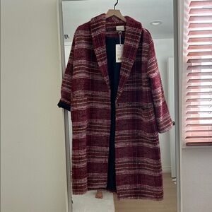 Sezane Joe Burgundy Plaid Coat